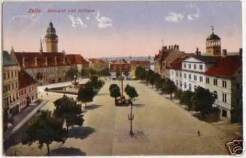 08792 Feldpost Ak Zeitz Altmarkt und Rathaus 1917