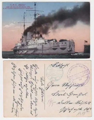 95800 Künstler AK S.M.S. 'Blücher' sank im Januar 1915 in Nordsee bei Seegefecht