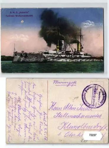 72237 Feldpost Ak S.M.S 'Kaiserin' Turbinen Großschlachtschiff 1916