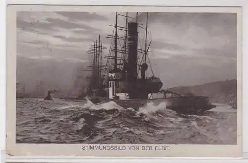 91312 Künstler AK Stimmungsbild von der Elbe, Schiff bei starkem Wellengang 1913