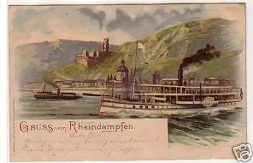 33596 Ak Lithographie Gruss vom Rheindampfer um 1900