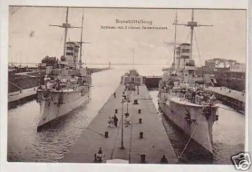 34499 Ak Brunsbüttelkoog Schleuse mit 2 Panzerkreuzern