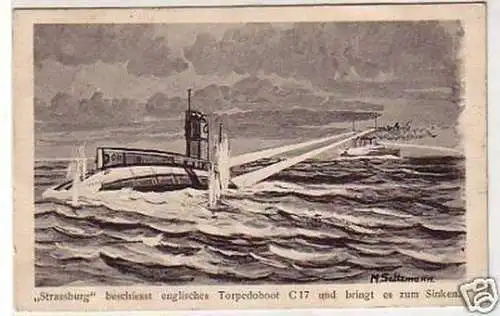 25621 Ak "Strassburg" beschiesst engl. Torpedoboot 1917