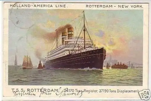 29518 Ak Dampfer "Rotterdam" Linie Holland Amerika 1908