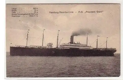 56640 Ak Hamburg Amerika Linie Postdampfer "President Grant" um 1915