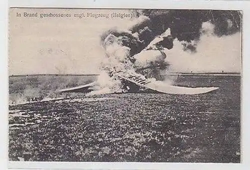 64417 Feldpost Ak in Brand geschossenes engl. Flugzeug (Belgien) 1917