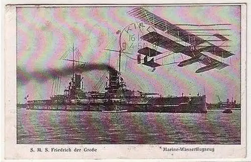 61151 Ak S.M.S. Friedrich der Große und Marine Wasserflugzeug 1918