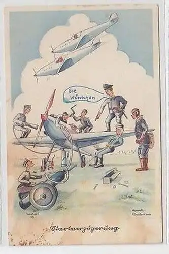 36022 Flieger Humor Ak "Starverzögerung" um 1935