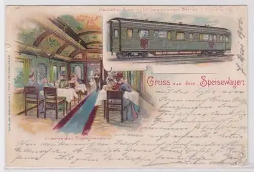 87271 Ak Gruss aus dem Speisewagen Inneres des Speisewagens 1900