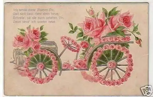 14001 Präge Ak Auto mit Blumen geschmückt 1909