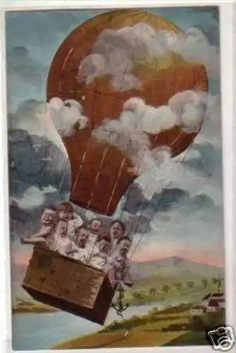 30311 Humor Ak Babys in einem Luftballon um 1910