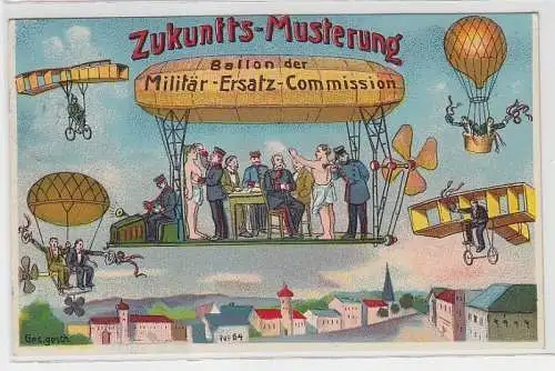 70716 Militär Ak Zukunfts-Musterung Ballontruppen Zeppelin Flieger 1912