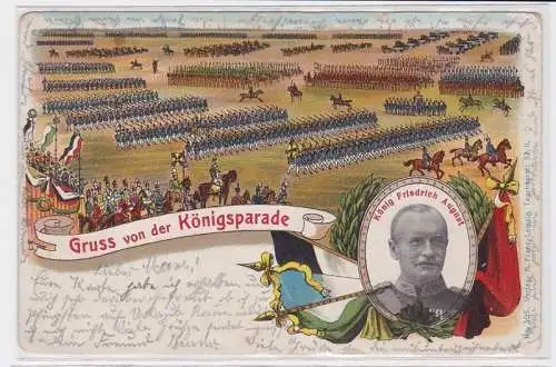 26431 Militär AK Gruss von der Königsparade König Friedrich August 1905