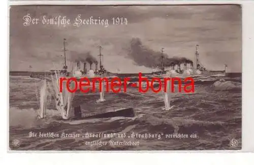 77094 Foto Ak Der deutsche Seekrieg 1914 deutsche Kreuzer vernichten ein U-Boot