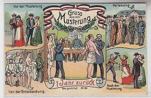 62899 Ak Militär Humor Gruss von der Musterung 1909