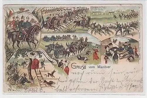 64435 Militär Ak Lithographie Gruss vom Manöver 1907