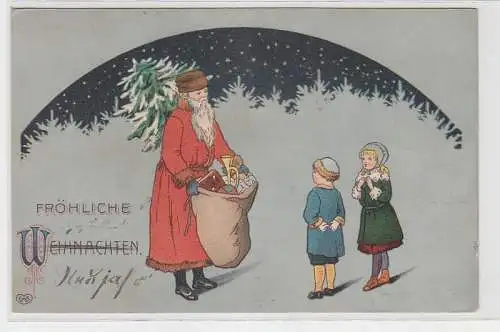 71318 Fröhliche Weihnachten Ak Weihnachtsmann mit Sack voll Geschenken 1913