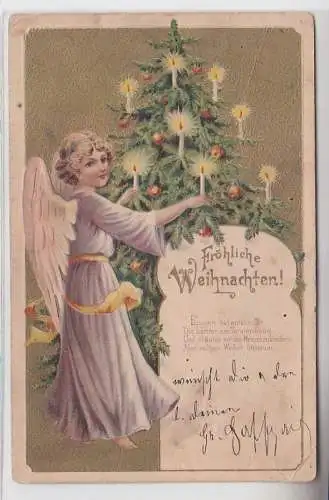 68493 Fröhliche Weihnachten Präge Ak Engel und Tannenbaum 1904