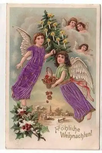 48345 Fröhliche Weihnachten Präge Ak Engel mit Weihnachtsbaum 1907