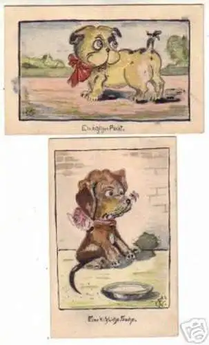 02212/2 handgemalte Künstler Ak Hunde 1917