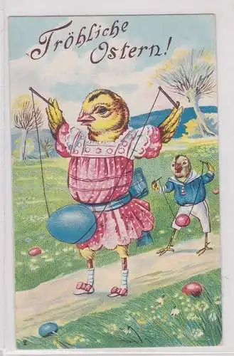 26452 Fröhliche Ostern Ak Küken balancieren mit Eiern 1909