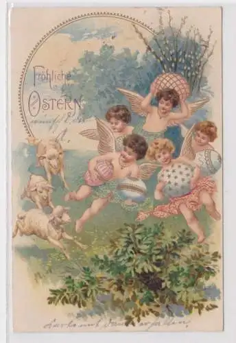 24158 Fröhliche Ostern Ak 5 Engel und Osterlämmer 1909