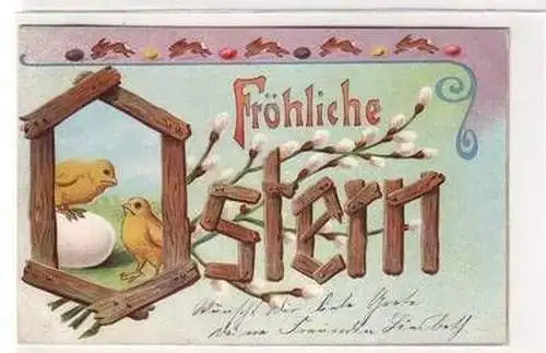 57614 Fröhliche Ostern Ak Küken, Hasen und Eier 1908