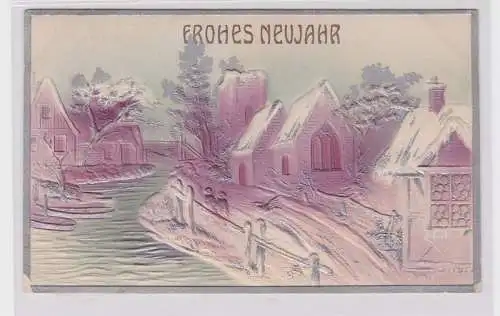 90196 Frohes Neujahr Präge Ak Winterlandschaft 1910