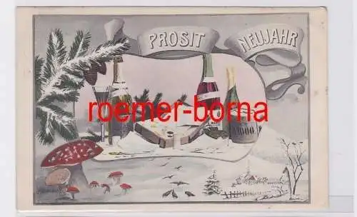 80694 Ak Prosit Neujahr! Winterlandschaft und Glücksymbole 1905