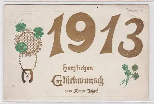 92339 Neujahrs Präge Ak Kleeblätter und Jahreszahl 1913