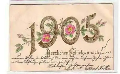 40335 Neujahrs Präge Ak Blumen und Jahreszahl 1905