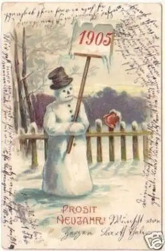 18335 Prosit Neujahr! Ak mit Schneemann 1905