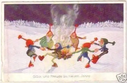 21177 Ak Zwerge tanzen um Feuer im Winter 1925