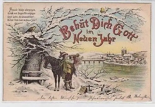 62676 Künstler Postkarte Bruno Bürger "Behüt Dich Gott im Neuen Jahr" 1898