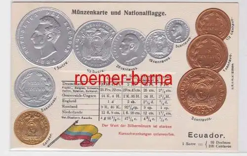 81408 Präge Ak mit Münzabbildungen Ecuador um 1920