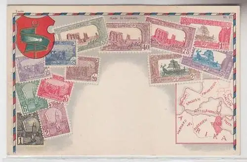 42697 Wappen Ak Tunesien Tunisie mit Briefmarken um 1900