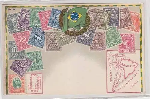 57143 Wappen Ak Brasilien Brazil mit Briefmarken um 1900