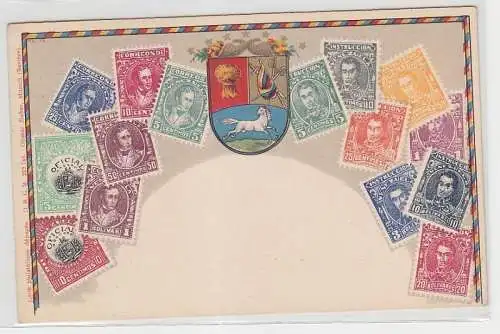 21803 Wappen Ak Venezuela mit Briefmarken um 1900