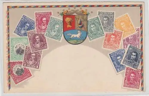 65861 Wappen Ak Venezuela mit Briefmarken um 1900