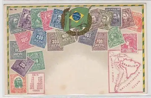 27401 Wappen Ak Brasilien Brazil mit Briefmarken um 1900