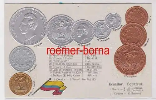 85770 Präge Ak mit Münzabbildungen Ecuador um 1920