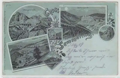 68665 Mondscheinkarte Gruss vom Semmering 1909