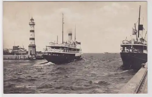 98058 Ak Malmö Hamnen mit Leuchtturm und Dampfer 1935