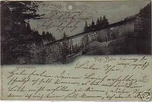 schöne Mondscheinkarte Schweiz Rigi-Bahn 1898