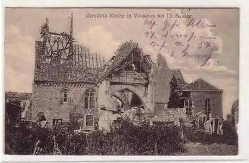 55026 Feldpost Ak zerstörte Kirche in Violaines bei La Bassee 1916