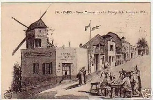 08752 Ak Paris Vieux Montmartre Le Moulin um 1850