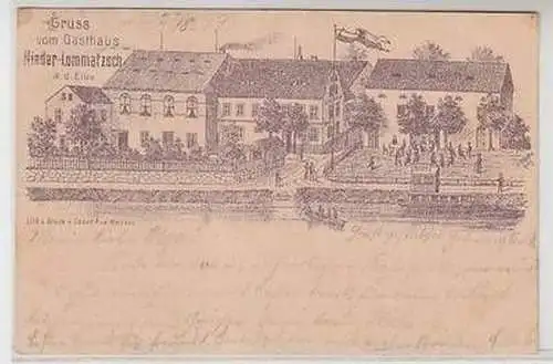 58234 Ak Gruss vom Gasthaus Nieder-Lommatzsch a.d. Elbe 1899