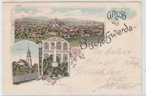 58124 Ak Lithografie Gruss aus Bischofswerda Totale, Kirche, Kriegerdenkmal 1898