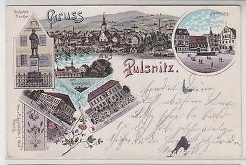 58240 Ak Lithografie Gruss aus Pulsnitz Schützenhaus, Amtsgericht usw. 1897