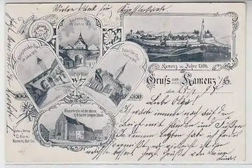 58231 Ak Gruss aus Kamenz i.S. mit historischen Ansichten 1898